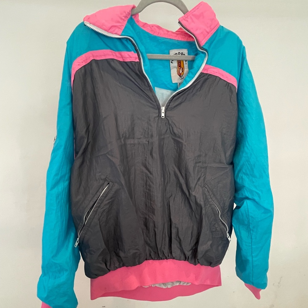 Vintage Hotdogger windbreaker jacket blue, pink, gray